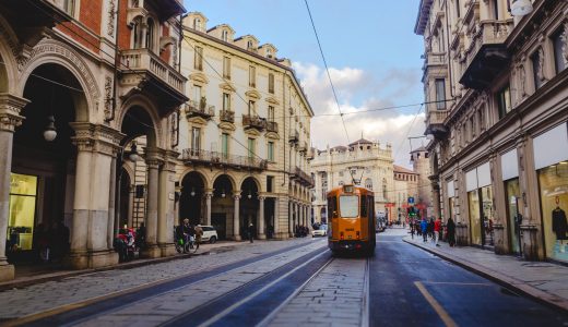 Tramway in the streets of Turin, italy.