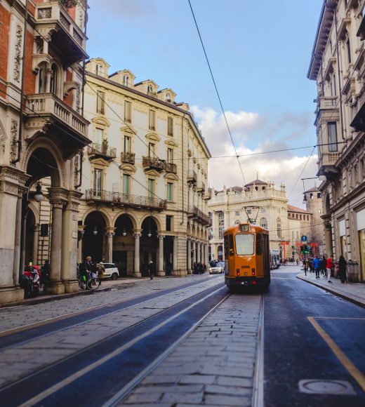 Tramway in the streets of Turin, italy.